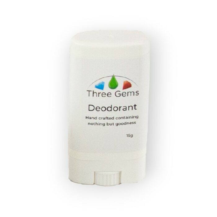 Three Gems Natural Skincare best natural deodorant made in New Zealand. 15g travel size.