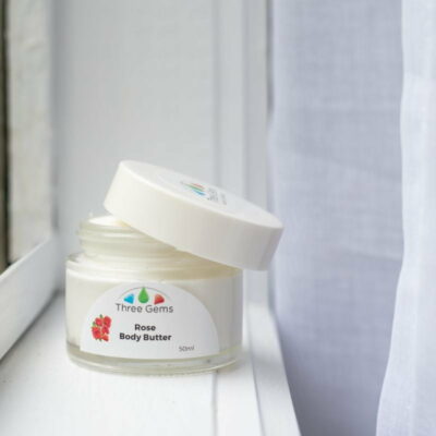 Three Gems Rose Body Butter On A Windowsill